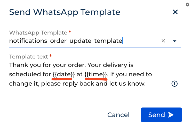 Template with filled variables